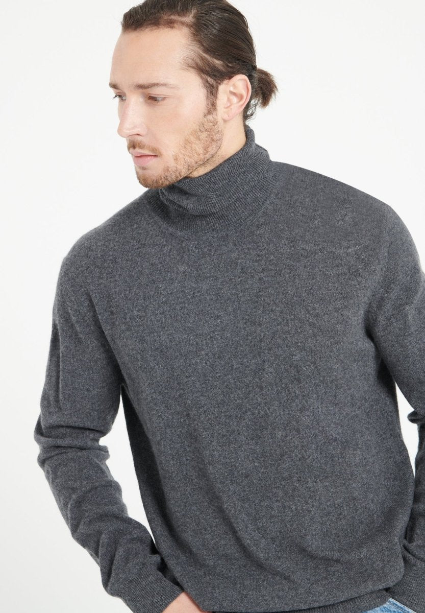 Pull col roulé cachemire gris anthracite homme - LUKE 3-0