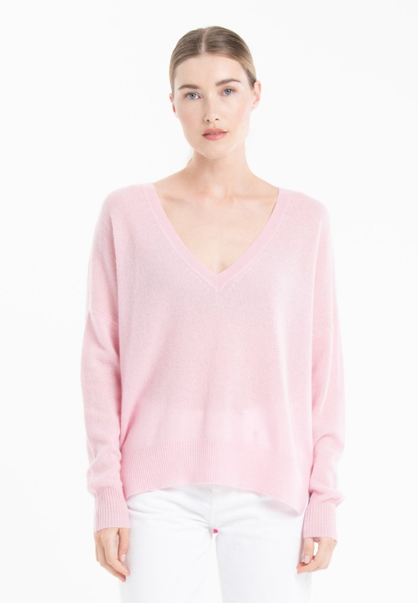 Pull col V cachemire rose baby/rose indien femme - NAMI 23-1