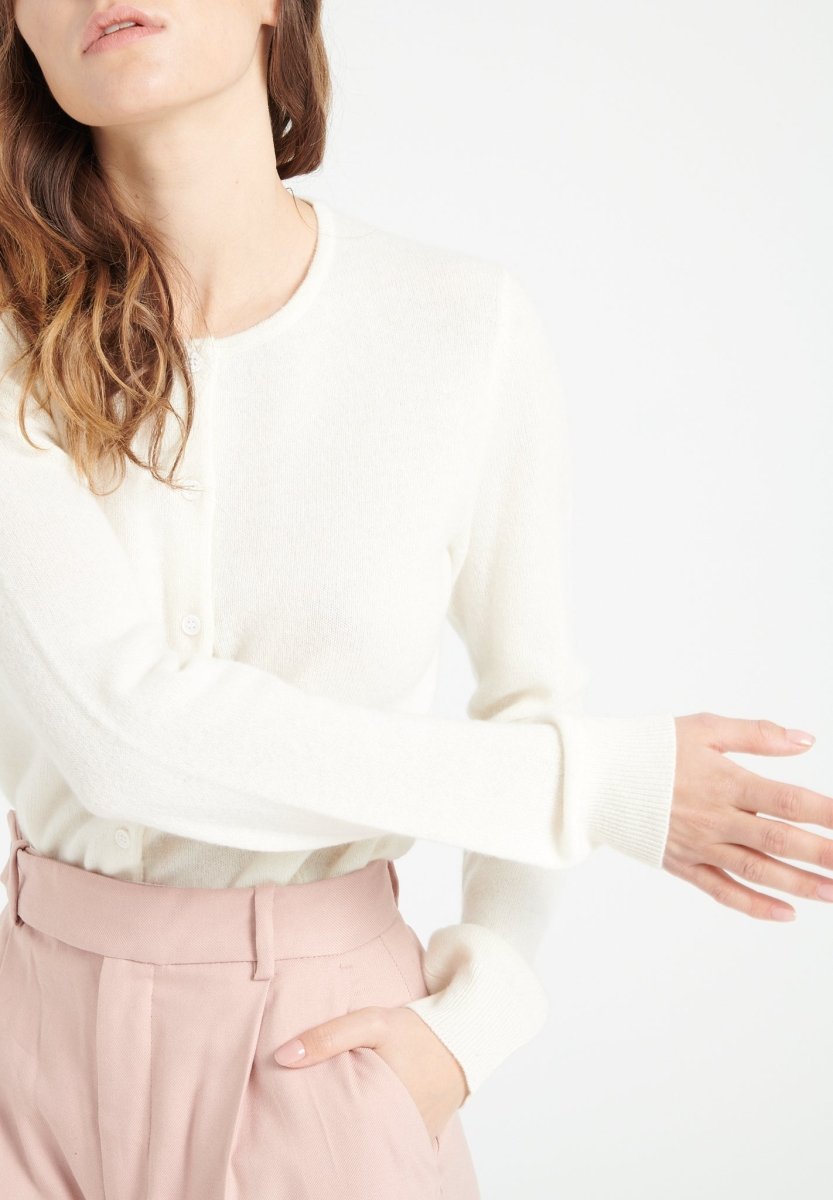 Cardigan col rond cachemire écru femme - LILLY 4A-2