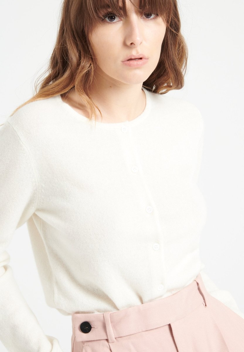 Cardigan col rond cachemire écru femme - LILLY 4A-0