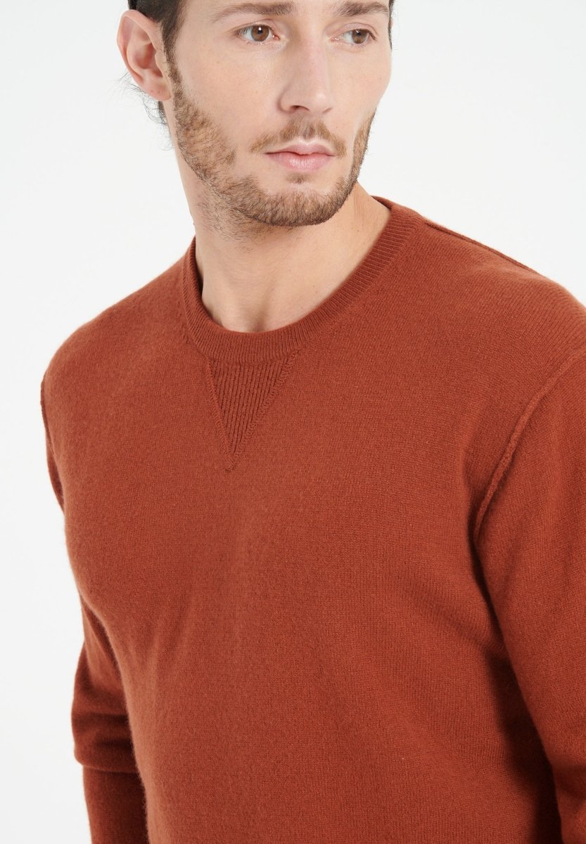 Pull col rond cachemire terracotta homme - LUKE 12