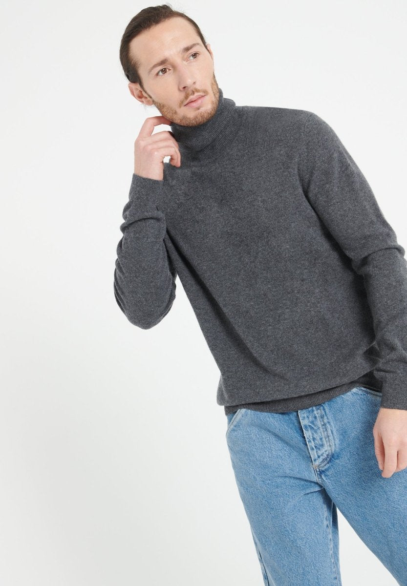 Pull col roulé cachemire gris anthracite homme - LUKE 3-2