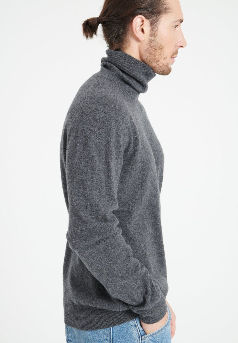Pull col roulé cachemire gris anthracite homme - LUKE 3-4
