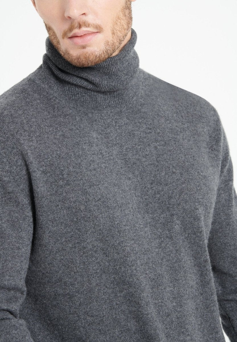 Pull col roulé cachemire gris anthracite homme - LUKE 3-3