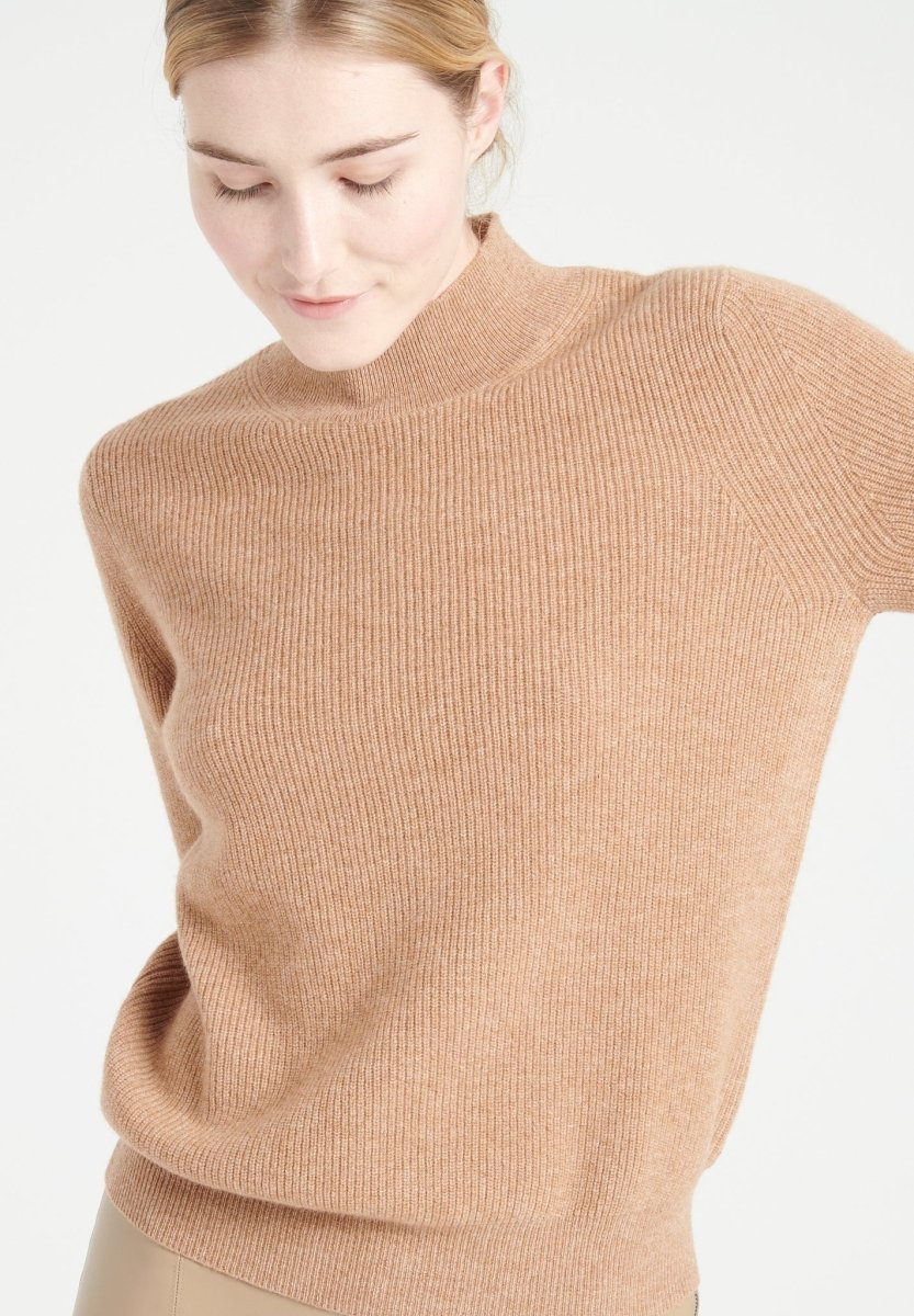 Pull col montant cachemire camel femme - MIA 1-0