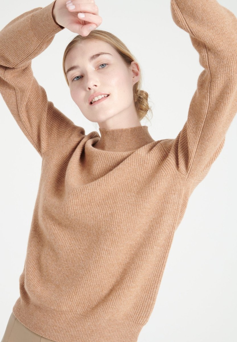 Pull col montant cachemire camel femme - MIA 1-3