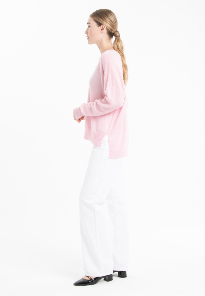 Pull col V cachemire rose baby/rose indien femme - NAMI 23-2