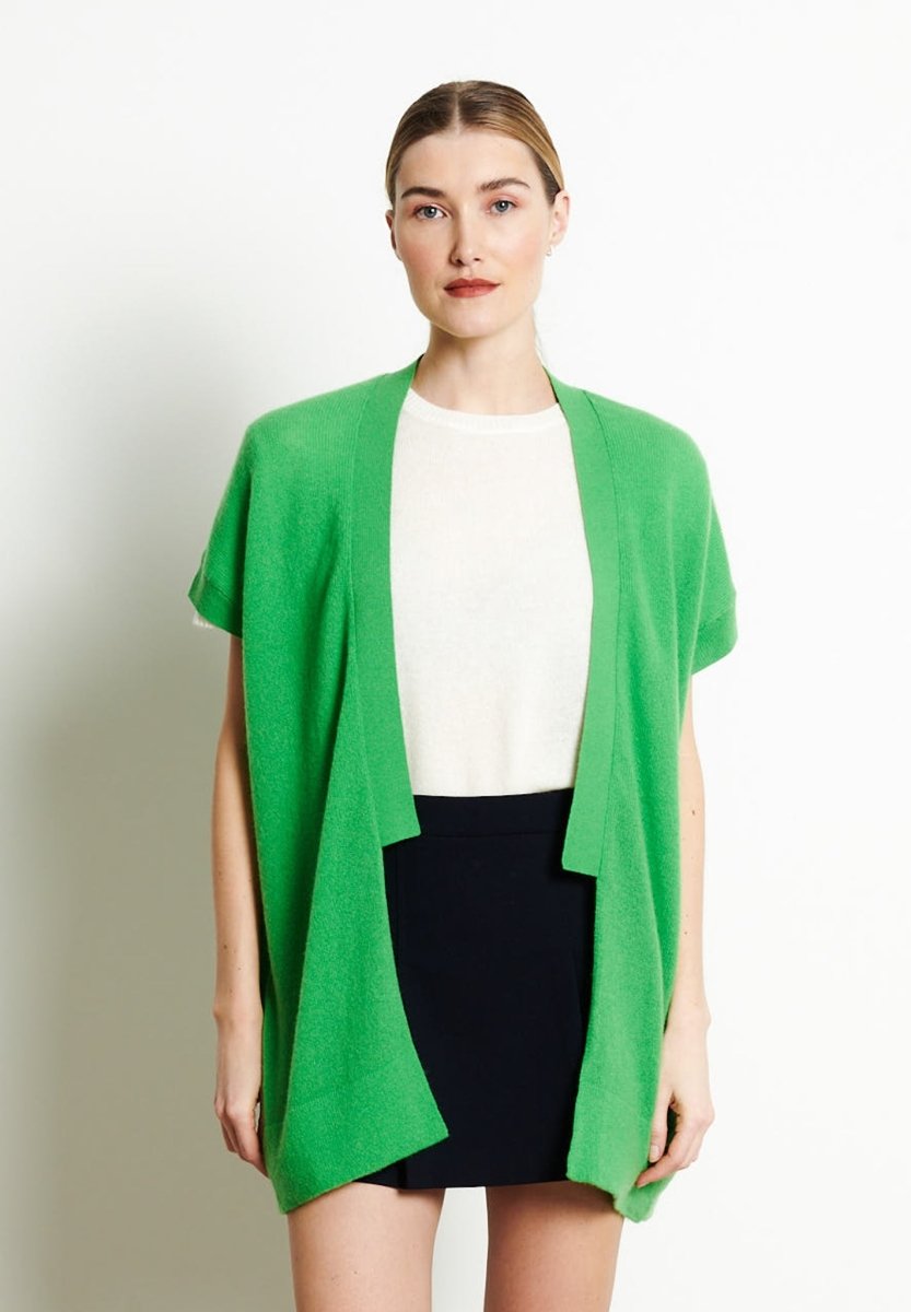 Gilet à manches courtes cachemire vert pomme femme - RIA 4-0